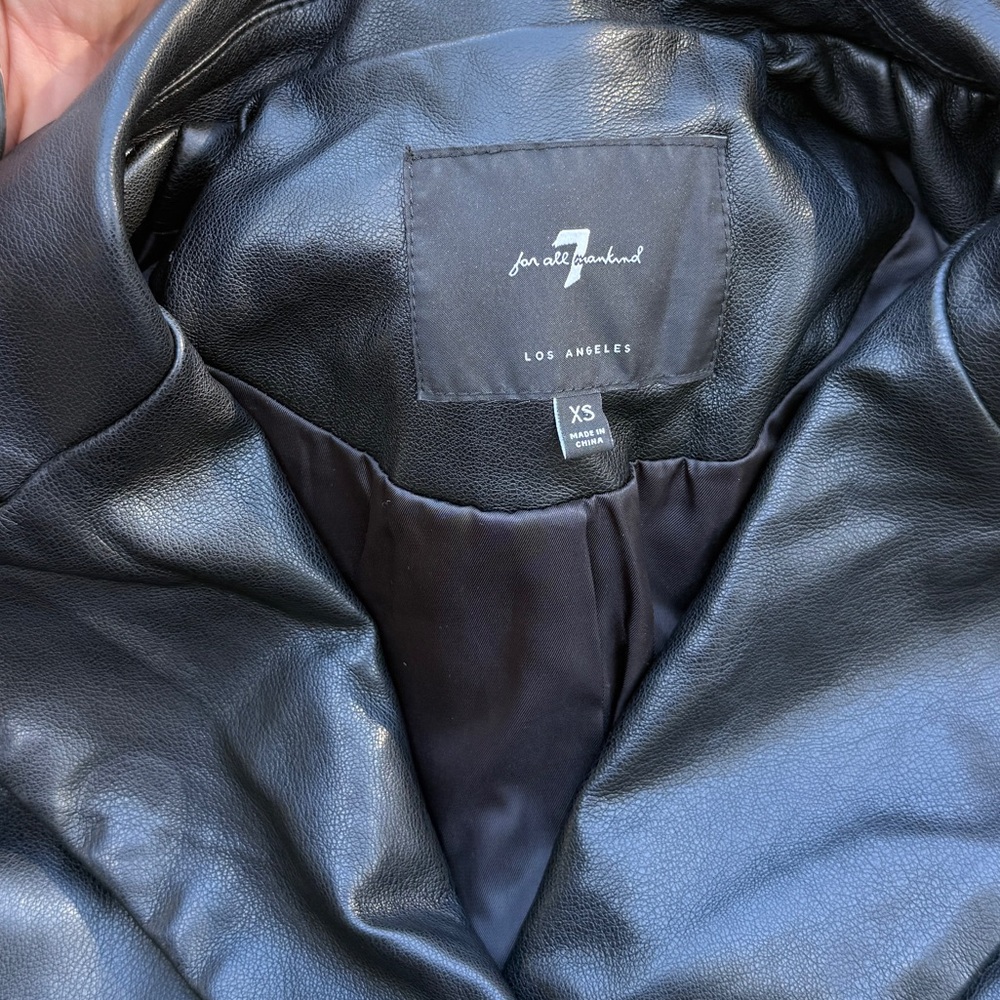 7 For All Mankind dark chocolate brown/ black vegan Leather Jacket - Picture 4 of 11